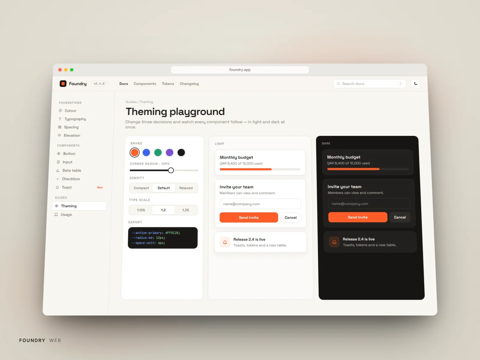 Theming playground switching brand and density